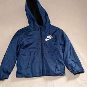 Nike Toddler Boys Navy Blue Fleece Lined Windbreaker Jacket Hooded 2T C531-B9K